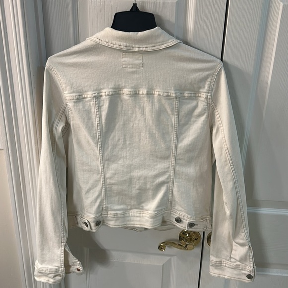 Old Navy Cream Denim Jacket SZ L Pockets Contrast Stitching - Picture 3 of 6